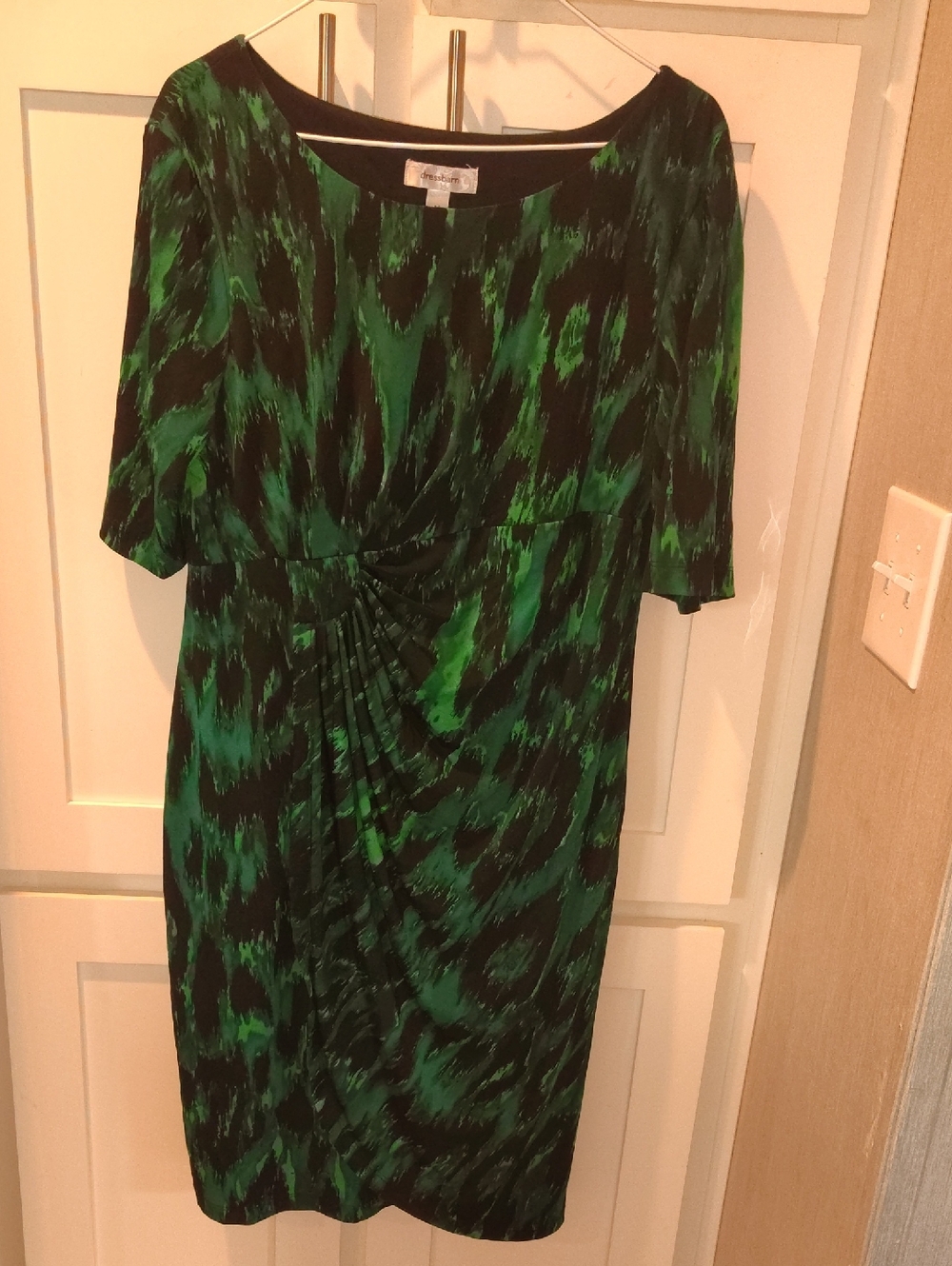 dressbarn Green and Black Twist-Detail Midi Dress